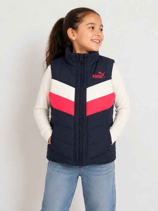 Puma Other - Puma Kids Puffer Vest Size 8 Navy Pink White Full Zip Lightweight Winter Coat